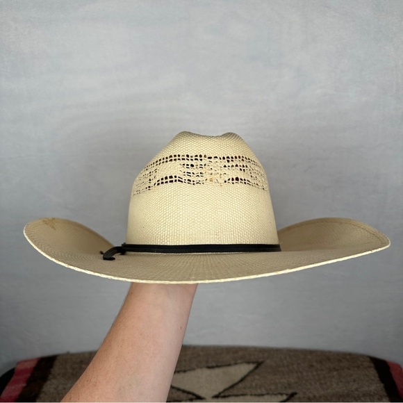 Straw Cowboy Hat tan western cowgirl black band distressed Silverado - Picture 3 of 12